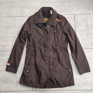 Superdry Jermyn Street Trench Coat Mens Medium Brown Cotton Military Jacket M